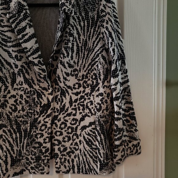 St John evening knit jacket black white rhinestones embellished blazer size 6 - Picture 4 of 16
